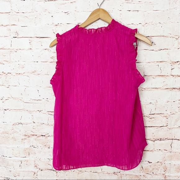 Joie Blouse Hot Pink Sleeveless Ruffled Slit Neck with Tie Top Size Small - Picture 4 of 6